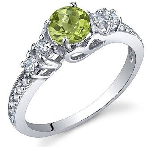 Anillo De Solitario Peridoto Plata De Ley Talla 6
