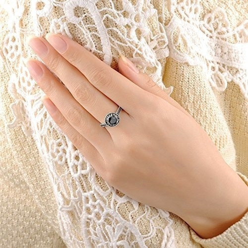 Mytys Vintage Jewelry Fashion Silver Ring Para Mujeres Negro