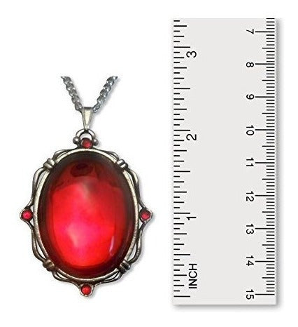 Collar Colgante Ovalado Rojo marco de peltre plateado