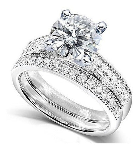 Juego De Novia Redondo Anillo de Diamantes