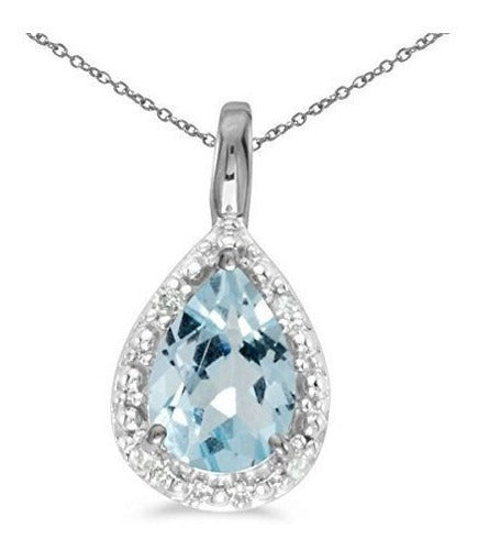 Colgante De Aguamarina En Oro Blanco De 14 K Con Cadena