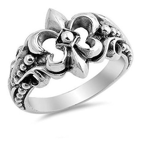 Anillo Fleur De Lis Nuevo .925 Banda De Filigrana