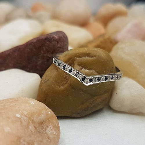 Anillo De Banda Apilable Para Bodas De Zafiro Azul Y Blanco