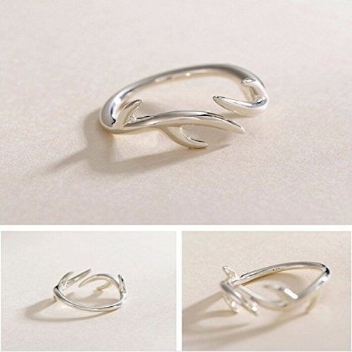 Jewme Anillo De Asta De Reno De Ciervo De Plata Esterlina