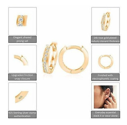 Pendientes de aro pequeños para mujeres chapado en oro 14k
