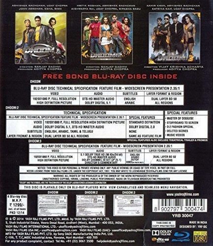 Dhoom Trilogia Pack Con Cantidad Gratuita De Paquete
