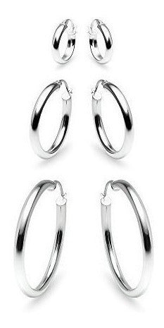 Juego De 3 Pares De Pendientes De Aro Redondos Pulidos