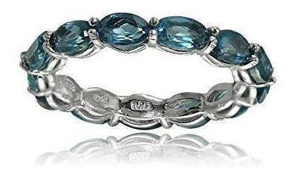 Anillo De Plata Esterlina Con Topacio Azul - 5x3 mm
