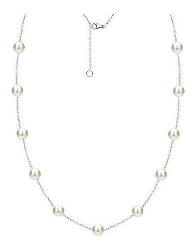 Collar De Cadena De Perlas Cultivadas De Agua Dulce Blanca