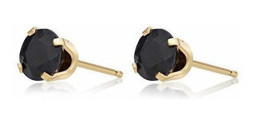 Aretes de oro amarillo de 14 k con zafiro azul redondo