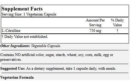 L-citrulina 750 Mg 120 Cápsulas Vegetarianas
