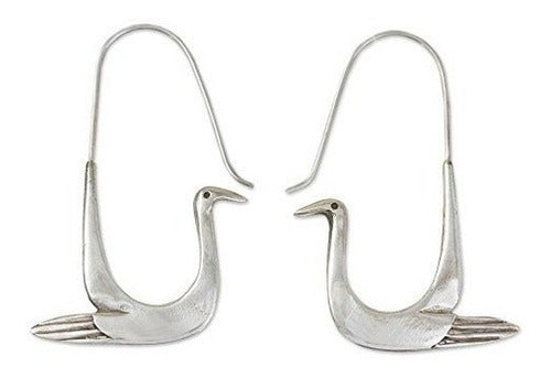 Pendientes De Aro Con Diseño De Pájaro De Plata 0.925