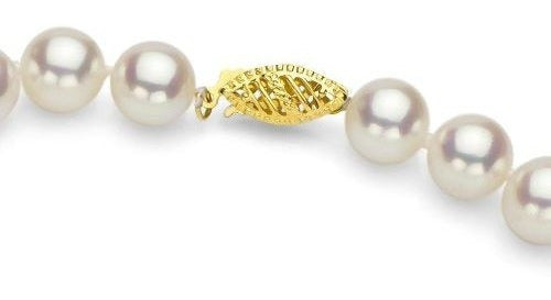 Oro Blanco De 14 K 8-8.5 Mm Aaa Collar De Perlas Cultivadas