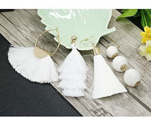 Loyallook - 4 pares de pendientes de borla para mujer