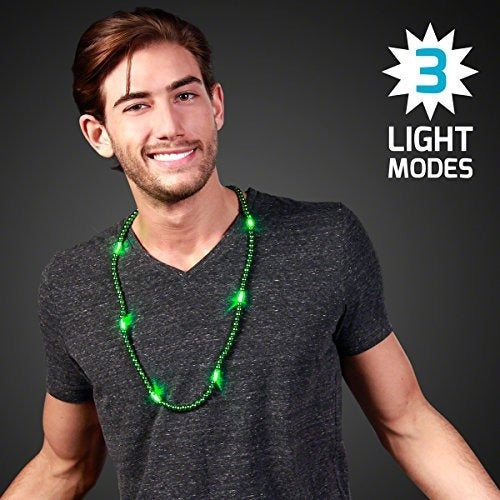 Collar De Cuentas De Mardi Gras Con Led Verde Claro