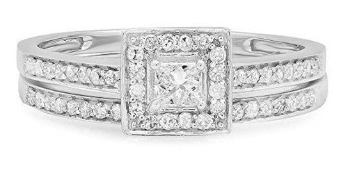 Juego De Compromiso De Anillo De Novia Nupcial Halo De 0,50