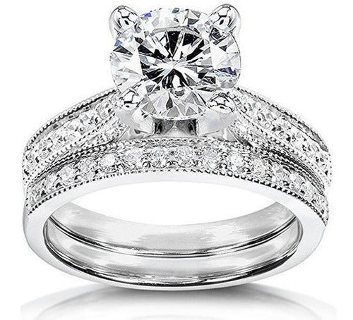 Juego De Novia Redondo Anillo de Diamantes