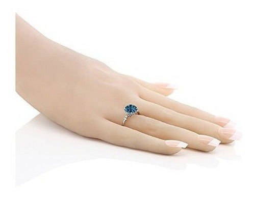 Plata De Ley 925 Y Anillo De Oro Rosa De 10q Topacio Azul De