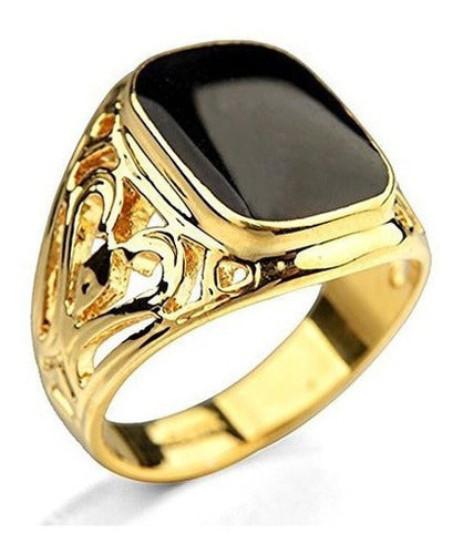 Anillo Con Esmalte Cuadrado Negro