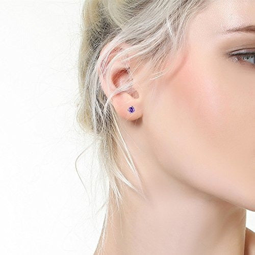 Plata Amatista Simulada Febrero Birthstone Pendientes Stud