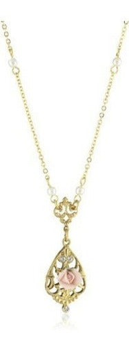 Collar De Rosas De Porcelana Y Tonos Dorados