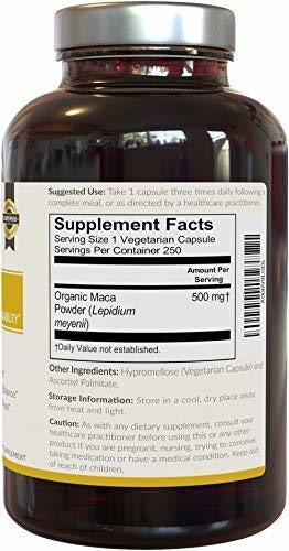Cápsulas De Raíz De Maca Orgánica De Viva Naturals, 500 Mg,