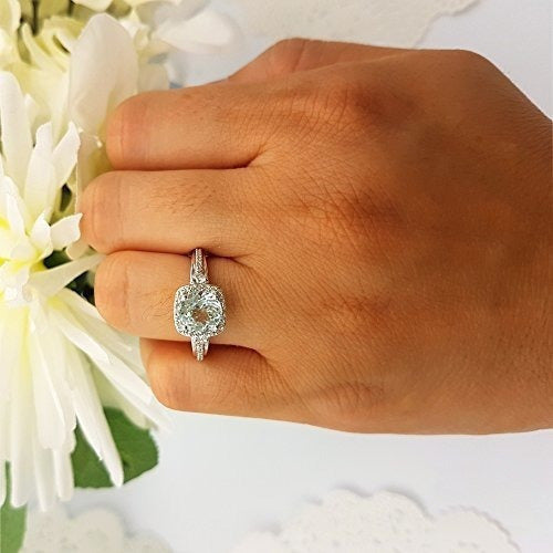 Anillo De Compromiso De Halo De Oro Blanco De 14k