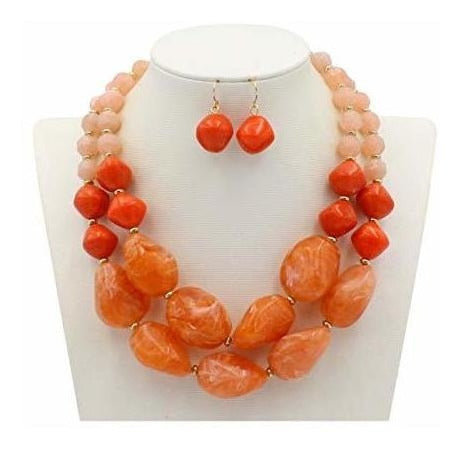 Ufraky - Juego de collar y pendientes de 2 capas