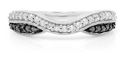 Anillo De Boda De Oro Blanco Y Negro De 0.30 Quilates (ctw)