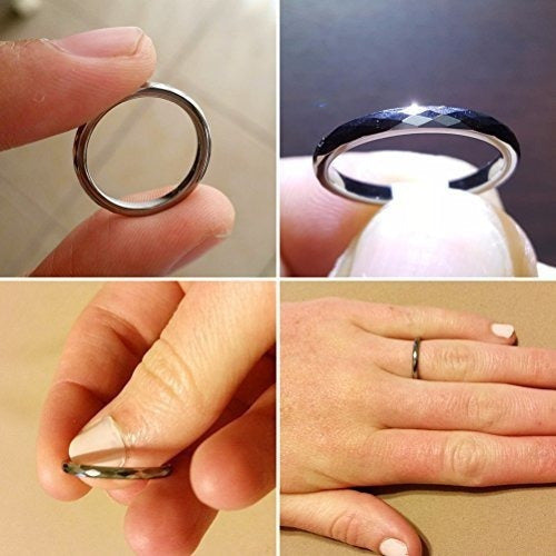 Anillos de boda de tungsteno multifacéticos Bandas de plata