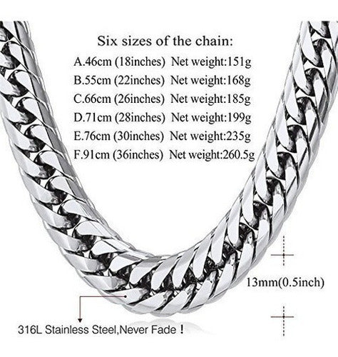 U7 Hombres Hip Hop Chunky Cadena De Acero Inoxidable / negro