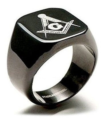 Anillos Masónicos De Acero Inoxidable Negro De Cara Plana