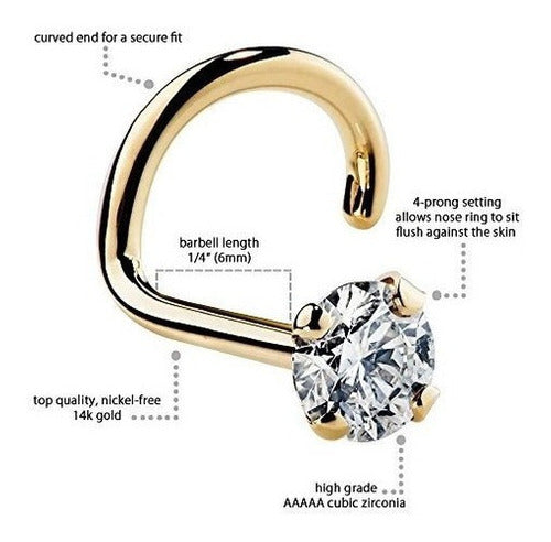 14k De Oro Amarillo Cz Anillo Nariz Barrenas /