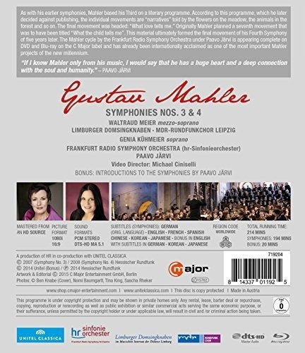 Mahler: Sinfonías, Nos. 3 y 4 blu-ray