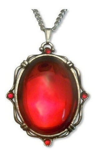 Collar Colgante Ovalado Rojo marco de peltre plateado