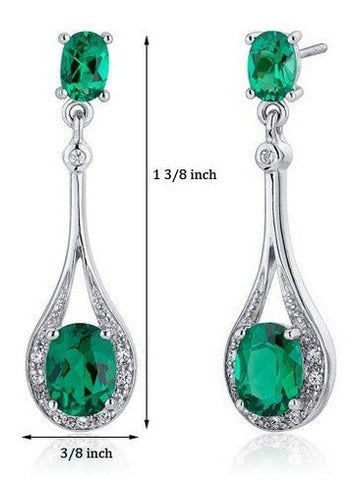 zarcillos Colgantes De Esmeralda Simulados De Plata De Ley