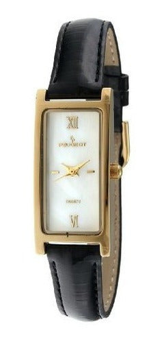 Reloj con correa de cuero en tono dorado para mujer
