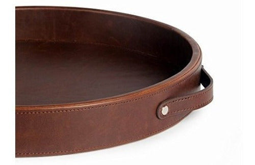 Bandeja Para Servir Con Asas Redonda De Cuero De La Sra.