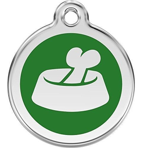 Red Dingo Personalized Bone In Bowl Pet Id Dog Tag verde