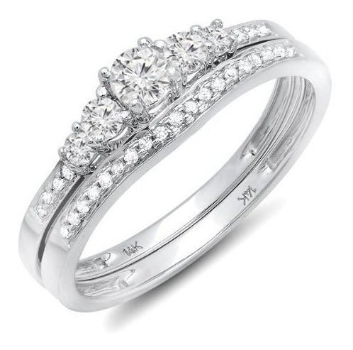 Anillo de compromiso nupcial de 5 piedras con diamantes