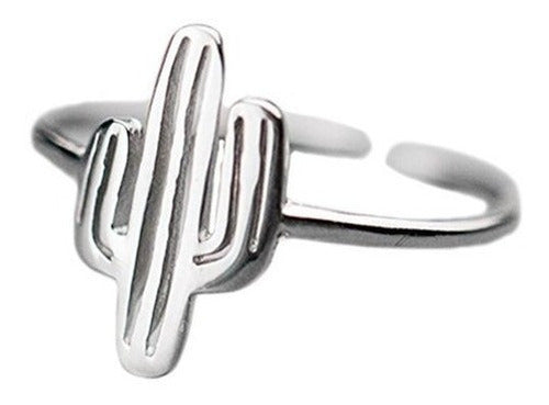 Anillo Abierto De Plata De Ley 925 Con Plantas De Cactus