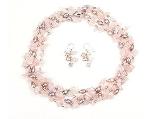 Collar De Perlas De Cuarzo Rosa