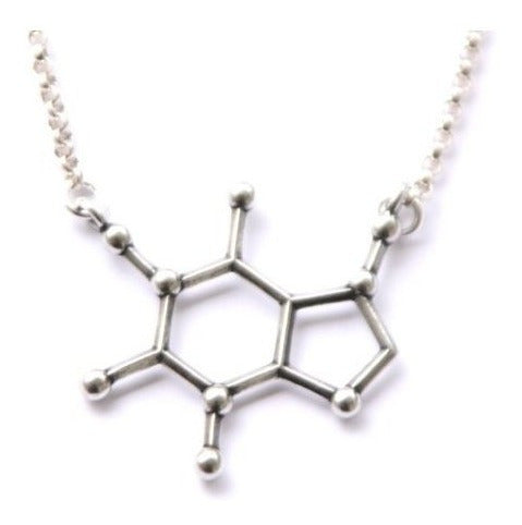 Collar Moldeado De La Molécula De Cafeína De Plata Esterlina