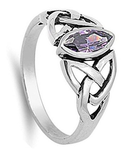 Anillo De Amatista Simulada De Plata Esterlina