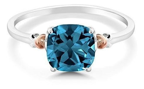 Plata De Ley 925 Y Anillo De Oro Rosa De 10q Topacio Azul De