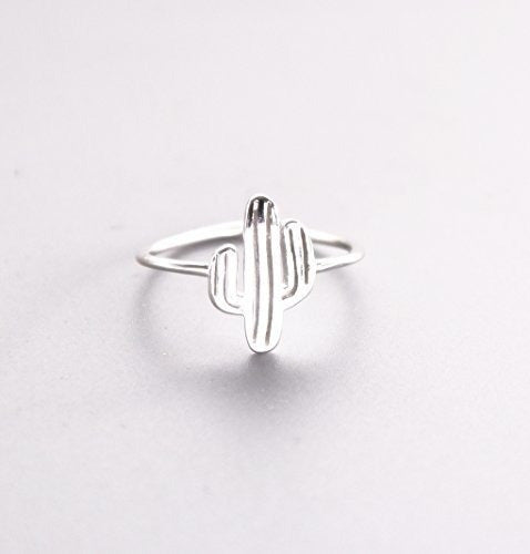 Anillo Abierto De Plata De Ley 925 Con Plantas De Cactus