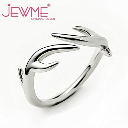 Jewme Anillo De Asta De Reno De Ciervo De Plata Esterlina