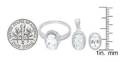 Anillo De Compromiso, Colgante Y Colgante De Halo De Plata