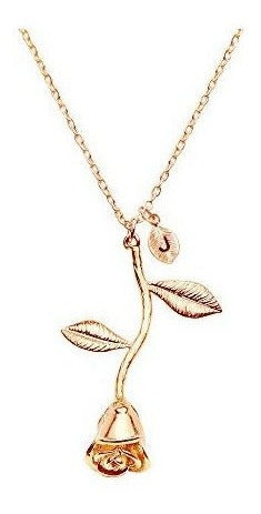 Chapado En Oro Rosa Colgante Collar Collar Inicial Dama De