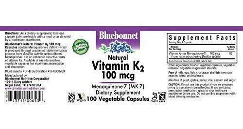 Cápsulas Vegetarianas Bluebonnet Vitamin K2 de 100 Unidades